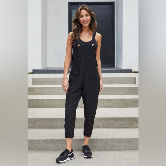 (G1127-SOL-CNDY) SOLID COMFY CRINKLE OVERALL - Picture 3 of 9